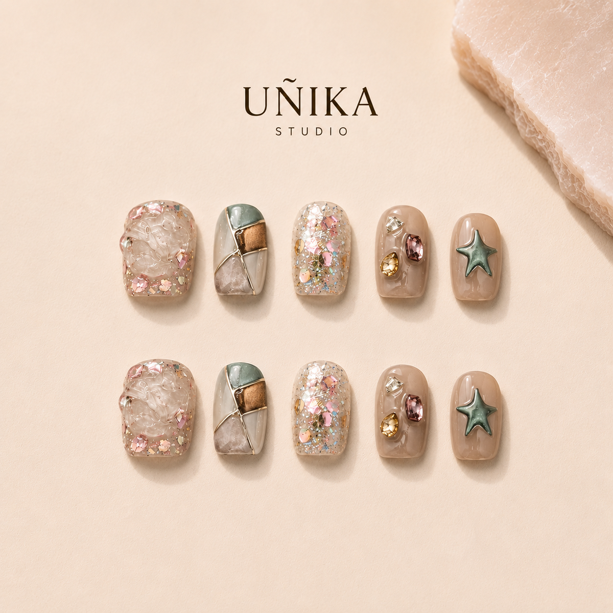 Perla Cristal | Uñas Press On Hechas a Mano