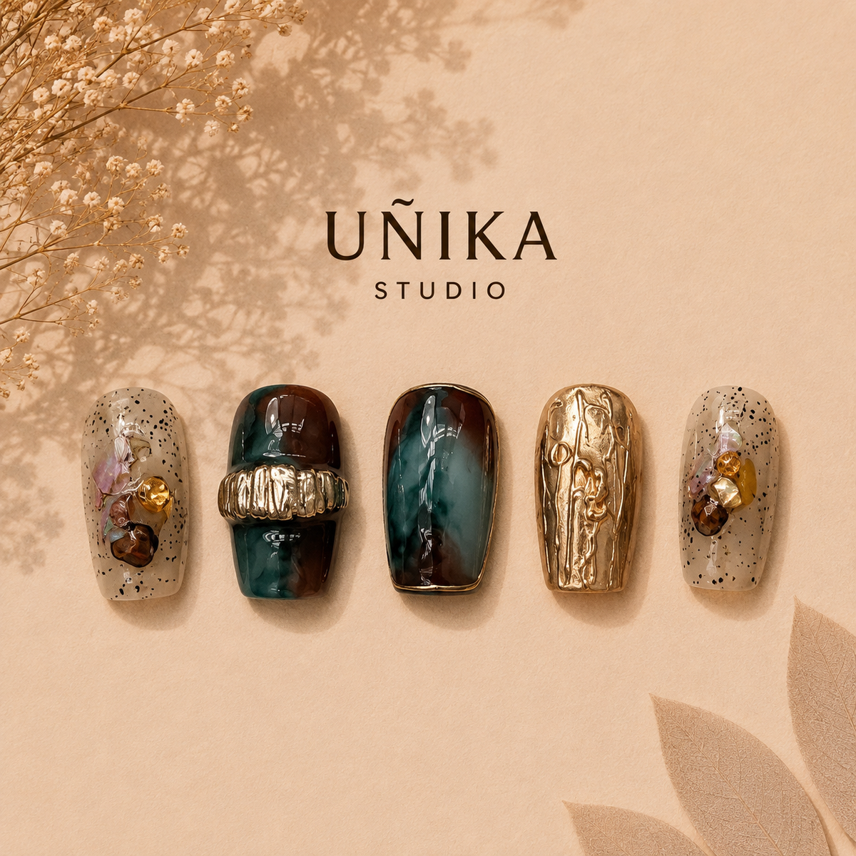 Jade Ámbar | Uñas Press On Hechas a Mano
