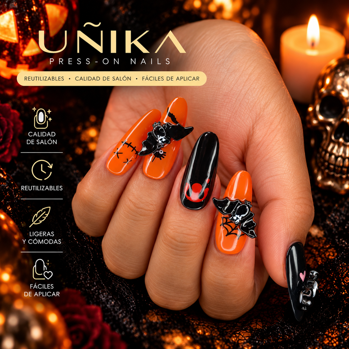 Colección Halloween A01S004 | Uñas Press On Hechas a Mano