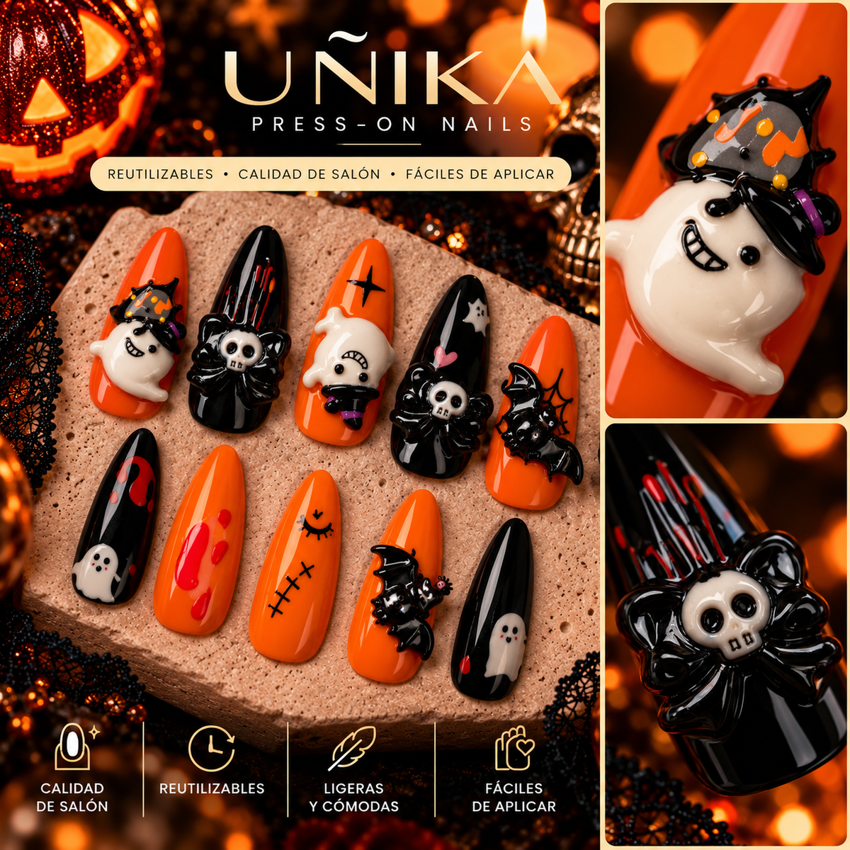 Colección Halloween A01S004 | Uñas Press On Hechas a Mano