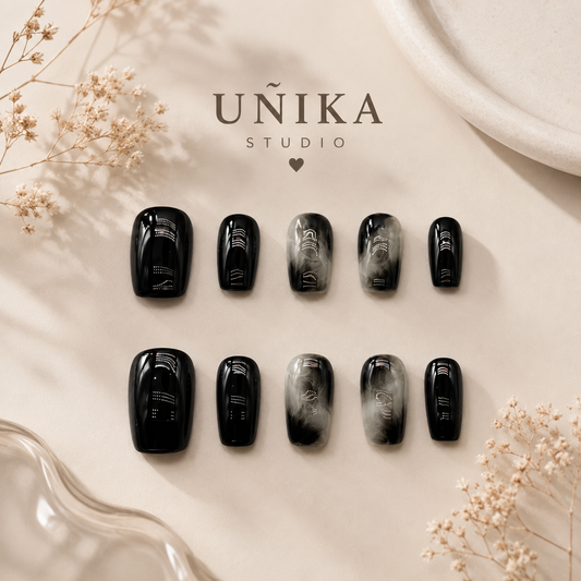 Niebla Negra | Uñas Press On Hechas a Mano