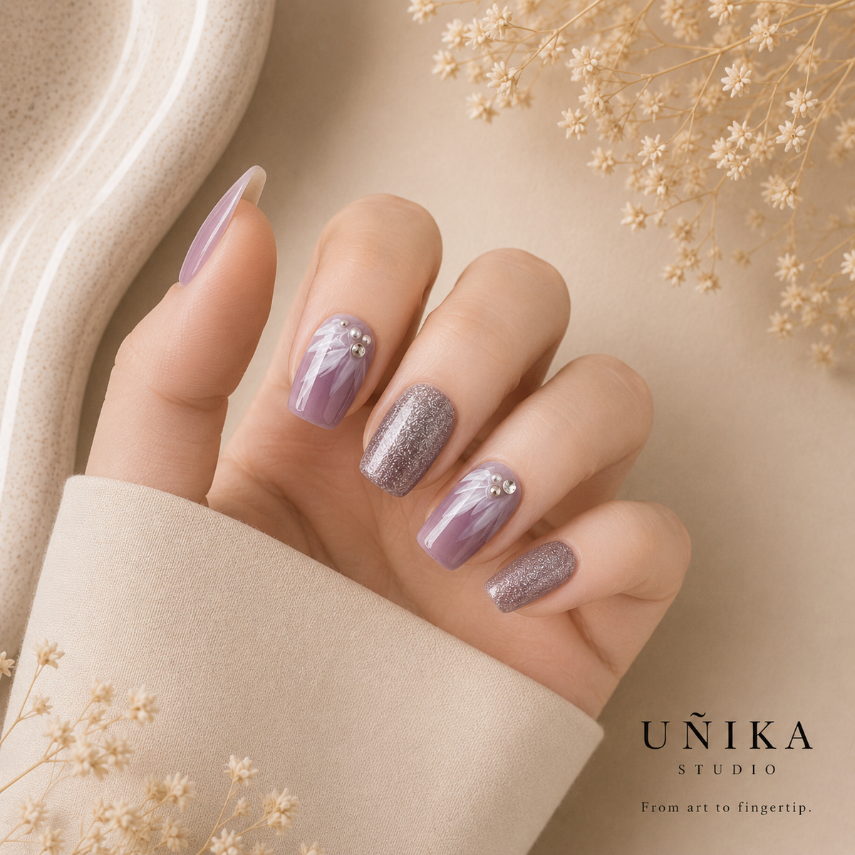 Pluma Lavanda | Uñas Press On Hechas a Mano