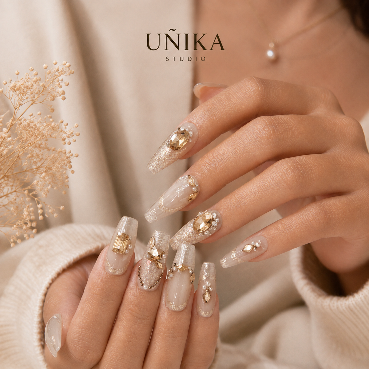 Destello Dorado | Uñas Press On Hechas a Mano