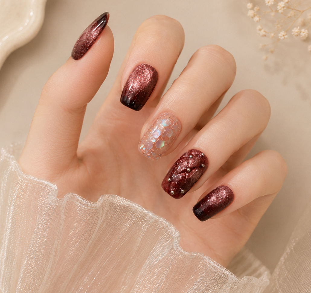 Vino Estelar | Uñas Press On Hechas a Mano