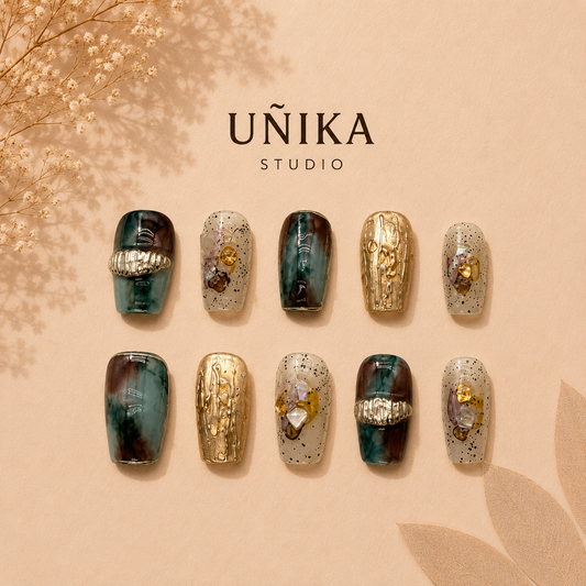 Jade Ámbar | Uñas Press On Hechas a Mano