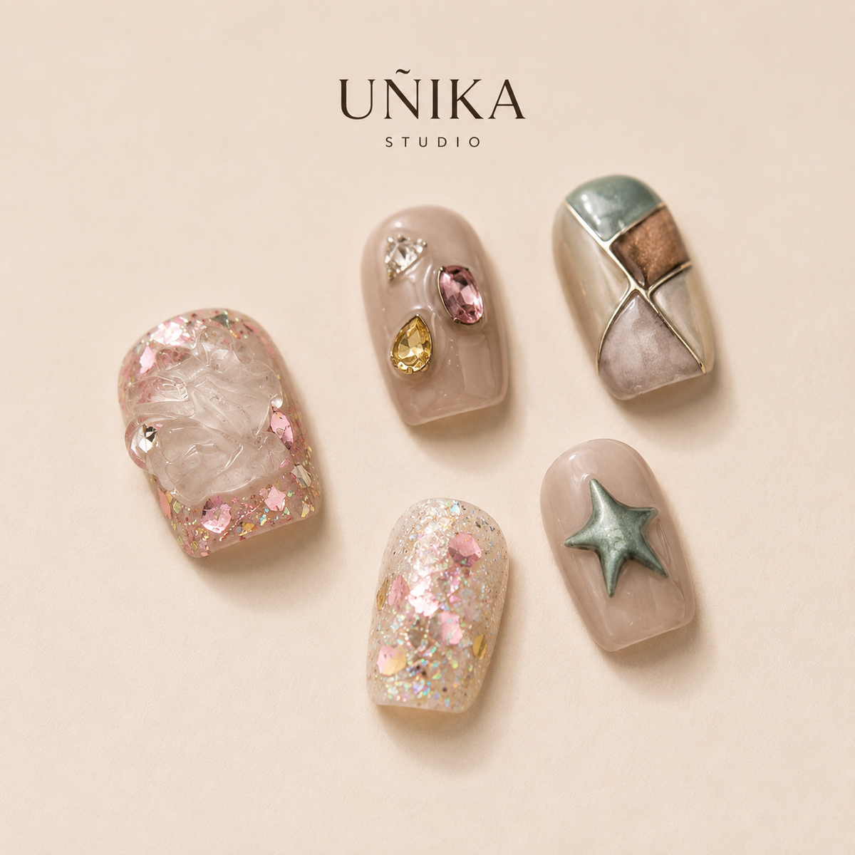 Perla Cristal | Uñas Press On Hechas a Mano