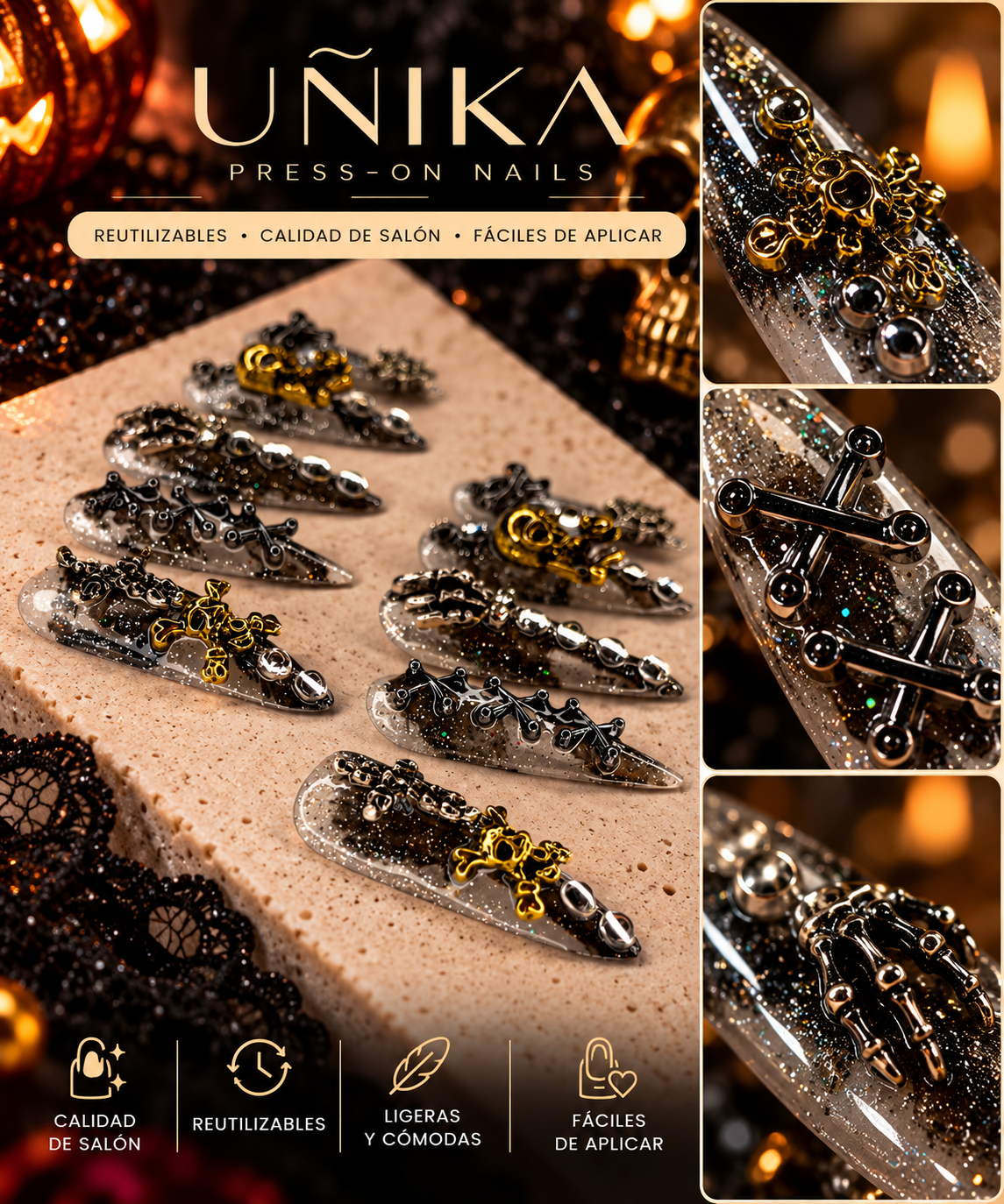Colección Halloween A01S006 | Uñas Press On Hechas a Mano