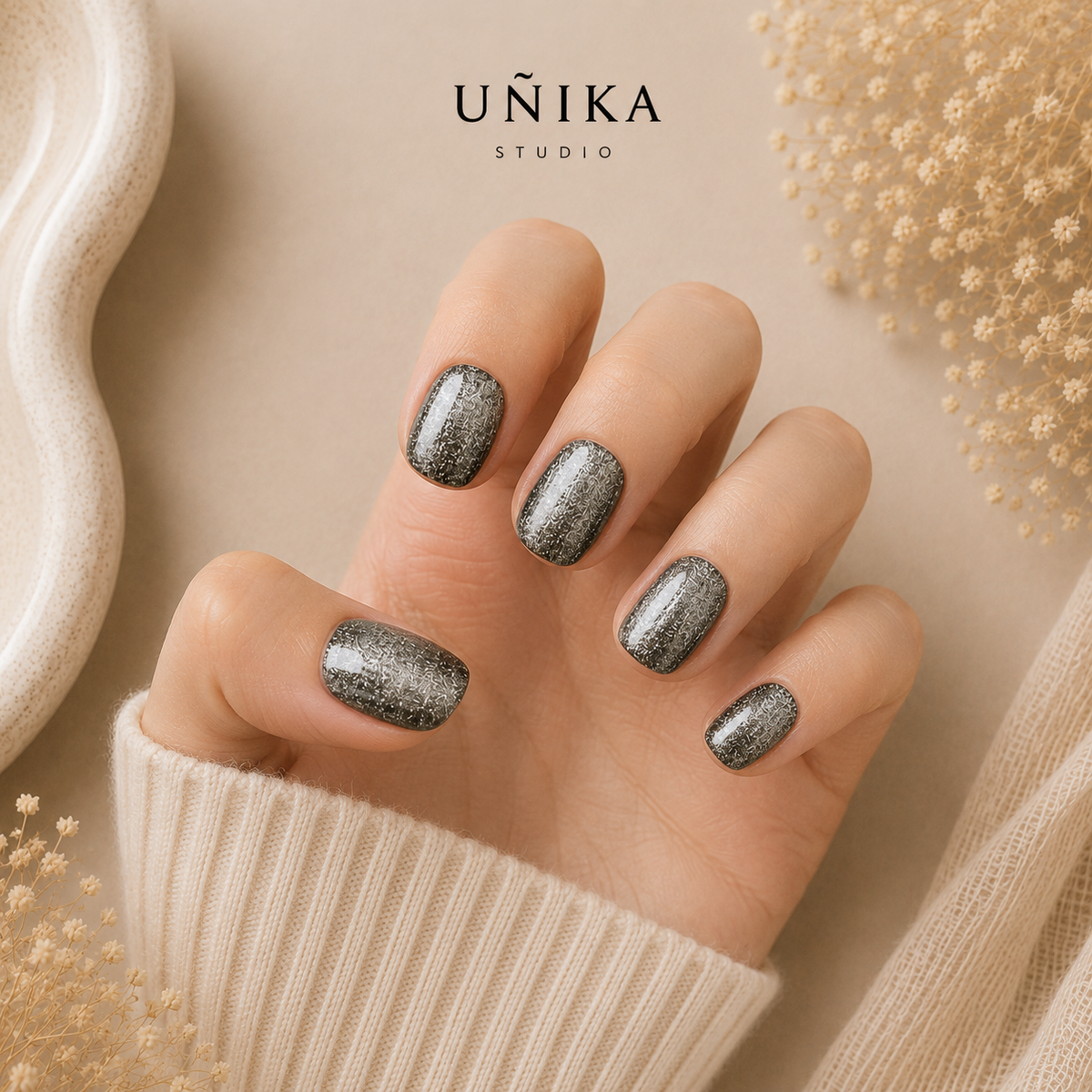 Grafito Satinado | Uñas Press On Hechas a Mano