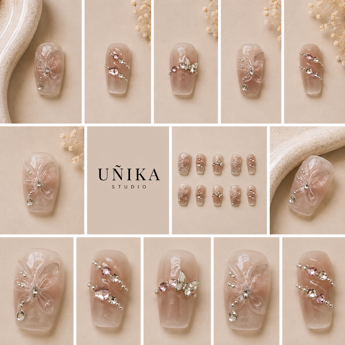 Mariposa Cristal | Uñas Press On Hechas a Mano