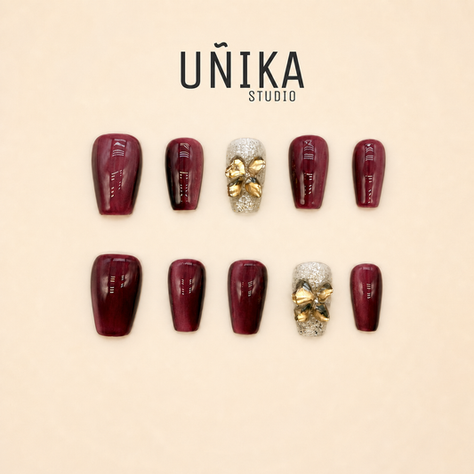 Corona Rubí | Uñas Press On Hechas a Mano
